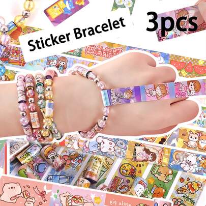 3pcs Random Sticker Bracelets DIY Handmade Bracelet Cute Sticker Creative Sticker Holiday Gift,School Supplies,Back To School