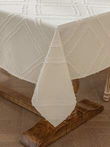 1pc Diamond Pattern Tablecloth, Solid Color American Style, 3D Cutout Craftsmanship, Machine Washable, Suitable For Farmhouse Decor, Dining Table, Coffee Table, Nightstand, Bookshelf, Birthday Party, Outdoor Camping, All Seasons, Autumn Decor - Beige - View 9