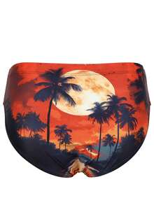 Men's Fashionable Casual Red Sunset Triangle Swimming Trunks - Burnt Orange - View 5