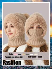 WarmthMax Thermal Lined Knit Hat - Windproof, Thermal Insulation, Earflap Protection, Hooded Neck Gaiter, Breathable, Moisture-Wicking, Outdoor Cycling Essential For Cold Weather