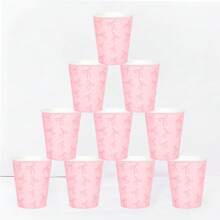 10 Stücke/20 Stücke/50 Stücke rosa Schleifenbecher aus Papier Einwegbecher 266ml Papierbecher mit Schleifenthema für Geburtstag Junggesellinnenabschied Rosa Party Dekorationen für Geburtstag Coquette Bridal-Shower Verlobung Rosa Party Zubehör