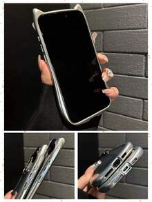 1个可爱 17手机壳，3D猫耳蝴蝶结造型透明手机壳，兼容苹果16 Pro Max/16 Plus/16/15/14/13 Pro/12/11等型号，适合作为送给女朋友的礼物 - 銀色 - 查看 2