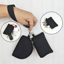 Mini Zip Around Wristlet Wallet For Women Dual Pouch Wristlet Portable Keychain Wallet Coin Purse Mini Women Coin Pocket Black - Black - View 4