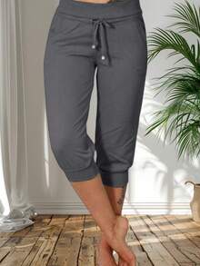Womens Loose Capri Yoga Pants With Drawstring And Pockets Casual Lounge Joggers For Summer