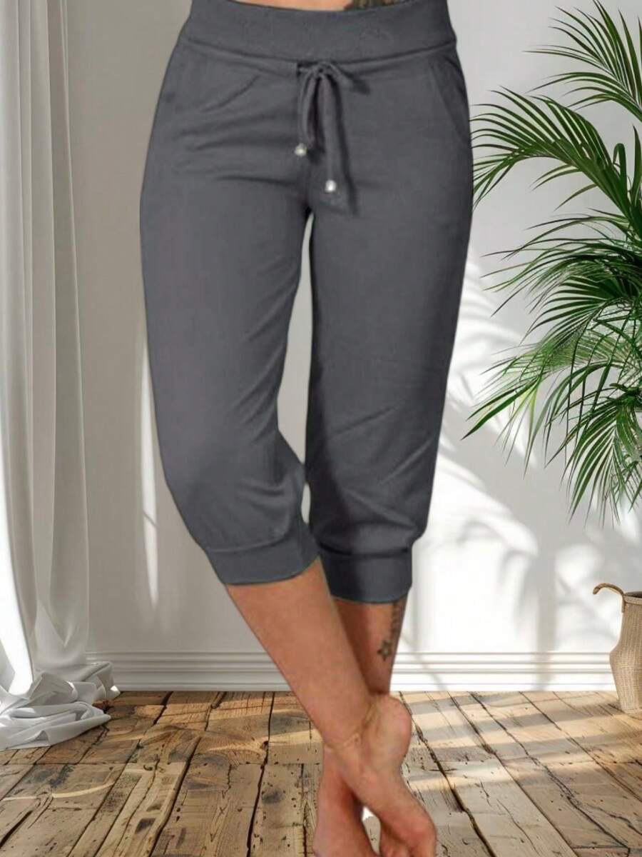 Womens Loose Capri Yoga Pants With Drawstring And Pockets Casual Lounge Joggers For Summer