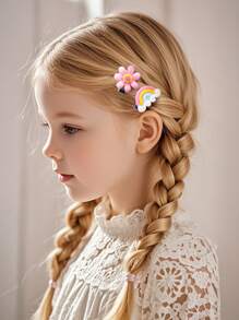 Paquete de 50 pinzas de pelo para niñas con diseños variados de frutas, animales, flores, arcoíris, estrellas y coronas. Accesorios de moda versátiles, aptos para uso diario.