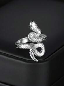 1pc Exaggerated Snake-Shaped Stainless Steel Adjustable Open Ring For Women