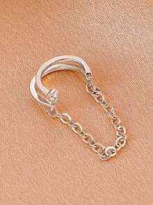 1pc Rhinestone Embellished Double Layer C-Shape Chain Ear Cuff - Silver - View 3
