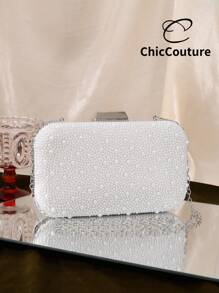 Women's Elegant Romantic Pearl Decor Mini Box Clutch Bag - Luxury Evening Purse, Vintage Formal Party Handbag Suitable For Weddings, Galas, Dances, Christmas Formal Events; Comes With Chain Strap