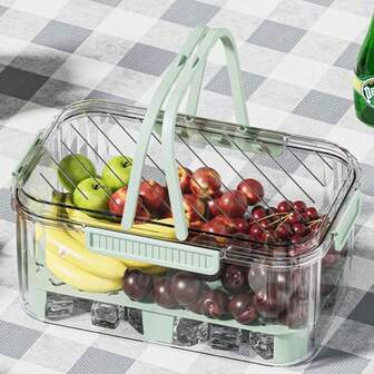 Refrigerator Storage Box, Large Capacity Portable Fruit & Vegetable Sealed Container With Drainage Hole, For Home & Outdoor Use