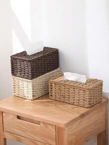 1pc Handmade Woven Tissue Box, Oriental Zen Minimalist Style, Suitable For Living Room, Bedroom, Office - Multicolor - View 2