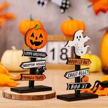 Modernes hölzernes Schreibtischschild für Halloween – hölzernes Kürbisdekor mit witzigem Spruch, geeignet als Dekoration für Zuhause und Partys, hölzernes Standrequisit, englischer Text, Mehrzweck-Feiertagsdekoration