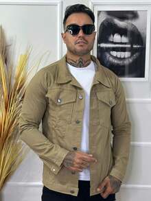 Men's Denim Jacket - 卡其色 - 查看 1