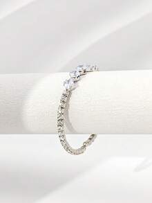 1 件女士优雅几何水钻爪链铰链手镯，适合日常佩戴 - 銀色948 - 查看 1