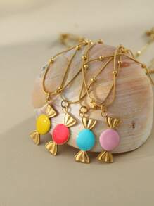 1 pieza Collar con colgante de caramelo de color dopamina, adecuado para uso diario por niñas en verano, vacaciones y fiestas en la playa