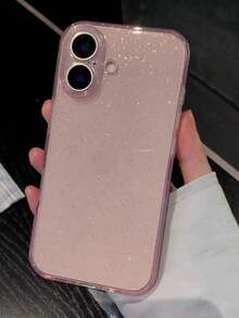 Sequins 1pc Transparent Pink Sparkling All Inclusive Phone Case Protective Case With Sparkling Starry Sky Pattern, Compatible With Iphone16/11/12/13/14 Pro Max/15promax - Soft TPU Shock And Drop Resistant Protective Case - Pink - View 1