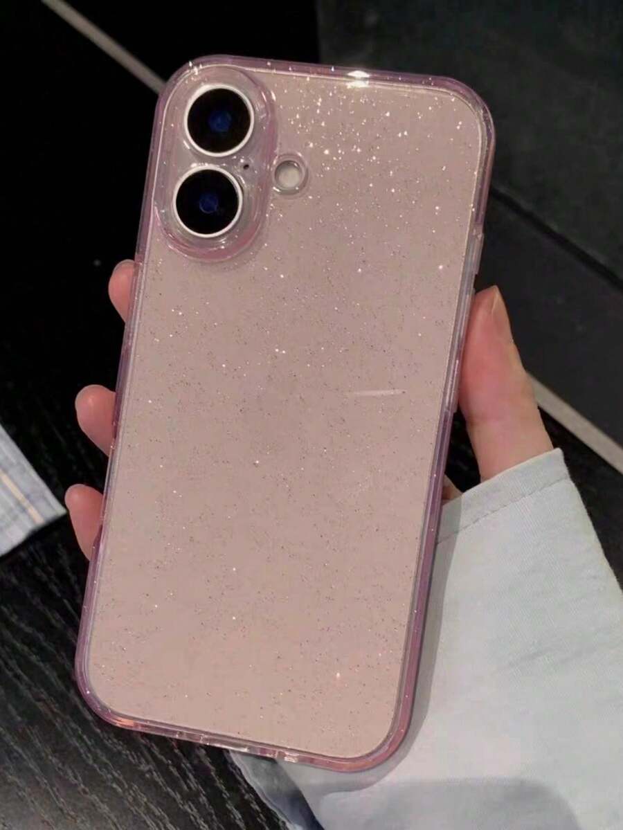 Sequins 1pc Transparent Pink Sparkling All Inclusive Phone Case Protective Case With Sparkling Starry Sky Pattern, Compatible With Iphone16/11/12/13/14 Pro Max/15promax - Soft TPU Shock And Drop Resistant Protective Case - Pink - View 1