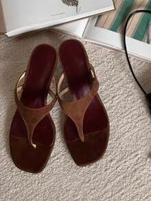 法式简约优雅人字拖，细跟人字拖，百搭单带凉鞋，女士 - 棕色 - 查看 9