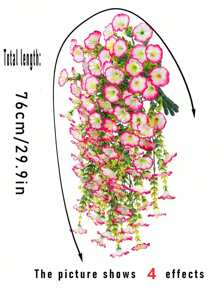 4 Pieces Or 2 Pieces, Anti-Ultraviolet Silk Morning Glory Artificial Flowers, Pink Morning Glories, With Eucalyptus Leaves For Wall Hanging Greenery Decoration. Suitable For Spring, Room Decoration, Outdoor, Home Office, Garden Decoration, And Floral Themes. They Are Perfect For Valentine's Day, Easter, Thanksgiving, And Home Decoration.