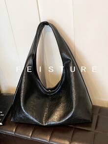 1 件加大码日常通勤单肩包，时尚大容量手提包，采用 PU 材质，磁扣设计，适合女孩、女士、大学生、年轻专业人士和办公室职员，非常适合工作、商务、通勤和上学 - 黑色 - 查看 5