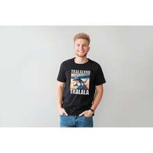 Camiseta y sudadera con capucha divertida con el texto "Tralalero Tralala" - Brainrot de la Generación Z, estilo italiano - Negro - Ver 3