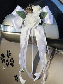 1PC Outdoor Wedding And Wedding Car Rearview Mirror Decoration Flower, Chair Back Flower Decoration, Simulation Flower Wedding Car Decoration, Wedding Car With Suction Cup Flower Accessories, Mori Style Simulation Flower Wedding Photography Banquet Party Hotel Chair Back Flower Accessories Halloween Valentine's Day Valentines