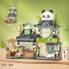 City Cafe, Panda Teahouse Building Blocks Toys, Openable Cafe Building Set, Suitable As A Gift Or Ornament, 1077 Mini Building Blocks