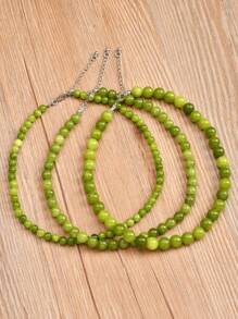Summer Handmade Beaded Necklace, Natural Olive Stone Choker, 6mm/8mm/10mm/12mm Beads, Suitable For Daily Wear