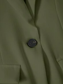 女士纯色翻领长袖单排扣休闲办公薄款外套，夏季 - 墨綠色 - 查看 8