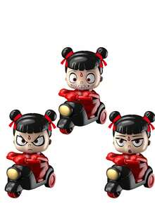 1pc Nezha Cartoon Car Toy, Pressing Movement, 360° Rotatable Head, No Battery Needed, Stress Relief Toy With Random Headband