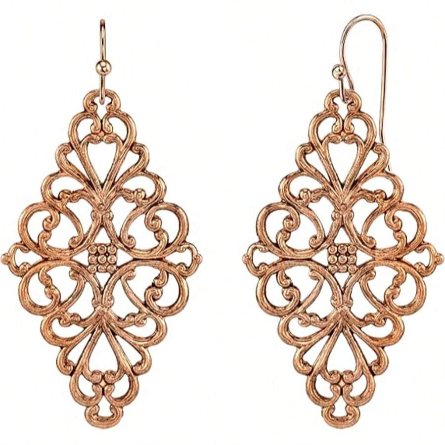 1928 Jewelry Drop & Dangle Earrings (1 Pair) - 1928 Jewelry Rose Gold-Tone Filigree Diamond Drop Earrings - View 1