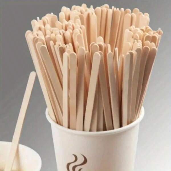 4,3-Zoll Einweg-Holz-Kaffeemix-Stäbchen, Holz-Kaffeemixer, Restaurant Bar Rührstab, Holz-Kaffeemix-Stäbchen, hochwertiger Einweg-Getränkerührstab, geeignet für Kaffee, Tee und Cocktails, natürliche khakifarbe, geeignet für Zuhause oder Café-Umgebung, Café-Zubehör, natürliches Aussehen, Materialien Schulanfang