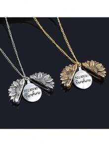 1 pieza de collar con cadena a la altura de la clavícula y colgante de girasol abierto con grabado - Multicolor - Ver 7