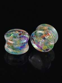 1 Pair 8-30mm Transparent Shiny Circular Shaped Ear Gauges Tunnel Plugs Acrylic Body Piercing Jewelry - Sequins - View 7