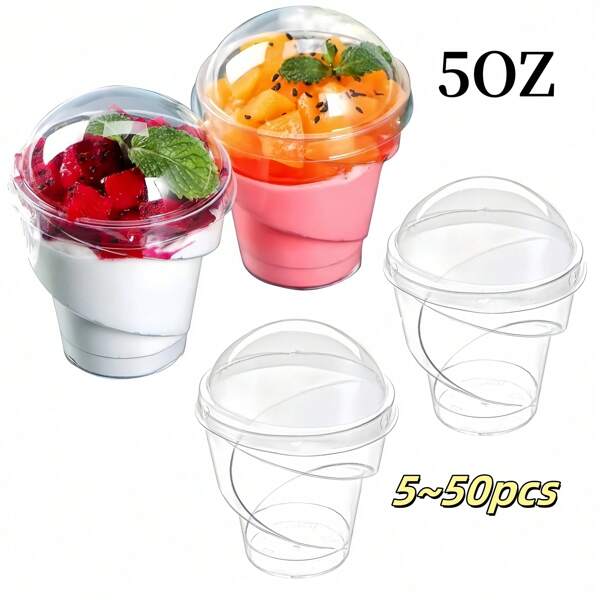 5/10/2550 Pcs 5 Oz. Thickened Clear Dessert Cups With Attached Lids, Reusable Party, Wedding Celebration, Birthday, Holiday, Graduation Season Cake Snack Dessert Pudding Appetizer Cups