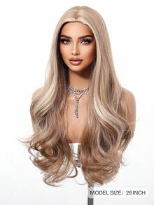 28 英寸长波浪渐变棕色合成假发中分浅金色长卷发假发适合女士日常派对角色扮演假发