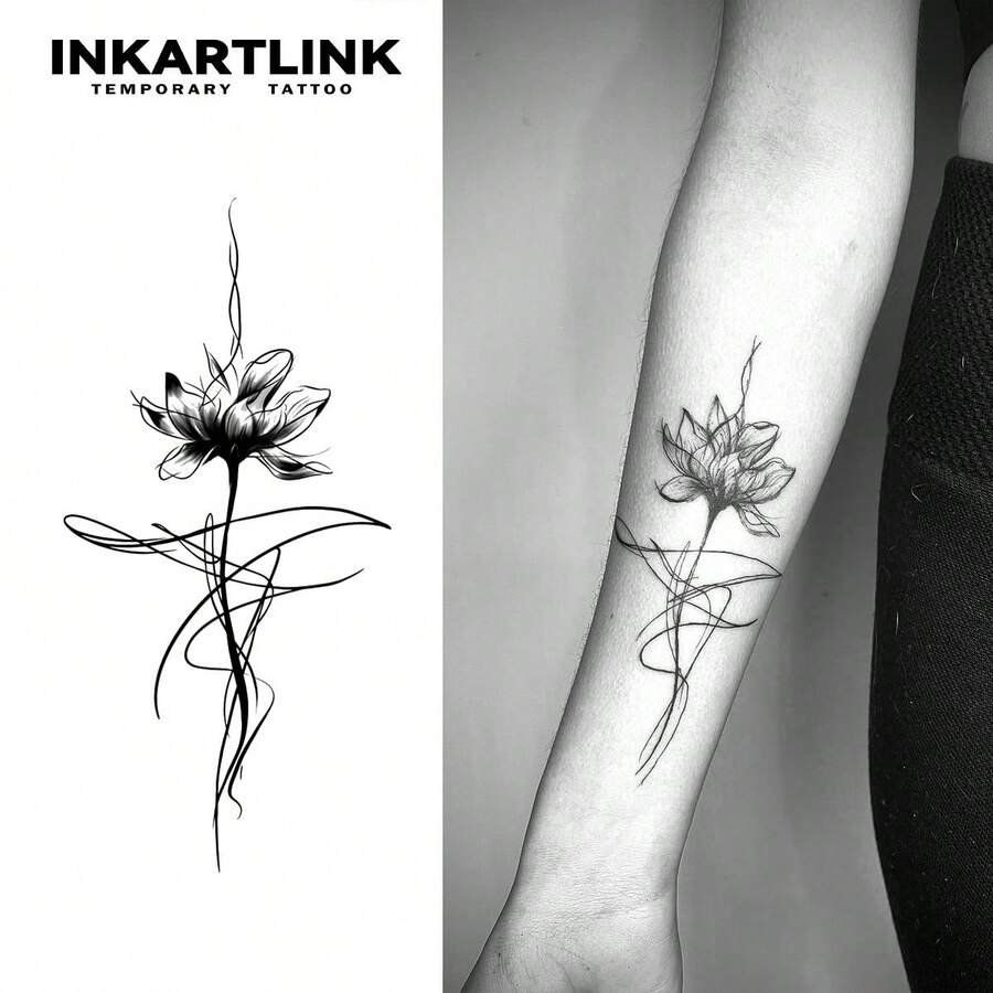 INKARTLINK 非永久性纹身 - 1 片莲花图案临时纹身，逼真的手臂假纹身贴纸，防水防汗，持续 1-2 周，女性人体艺术贴花