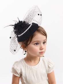 1pc Kids' Tulle Pearl Flower Fascinator Hat, Suitable For Girls' Daily Outfit, Photo Shoot