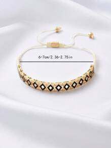 1 pièce Bracelet ajustable de luxe et mode, style bohème rétro avec motif géométrique losangique en zirconium. Convient pour les banquets, les fêtes, le port quotidien, l'Aïd al-Adha, les cadeaux de vacances