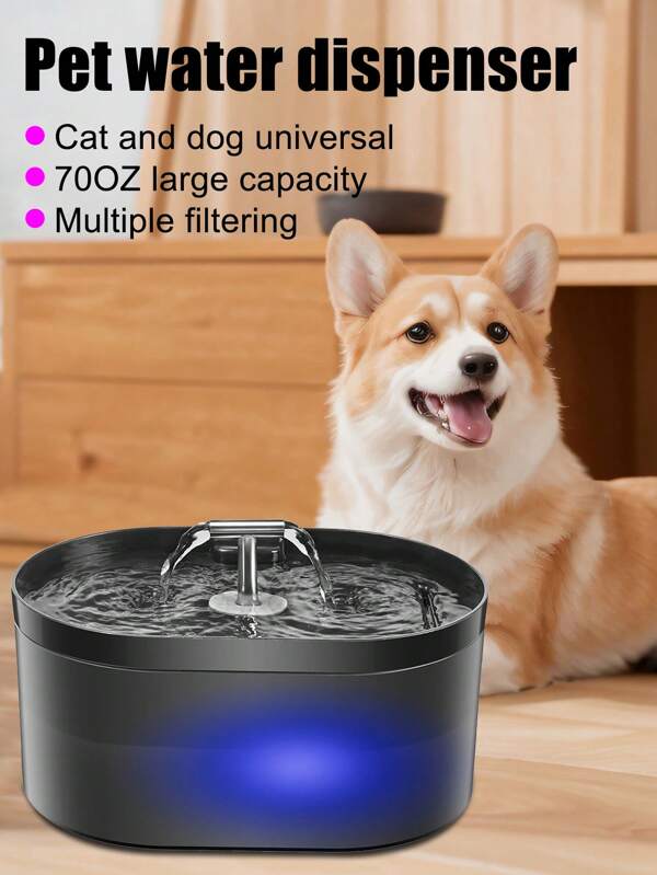 Nuova fontana per animali domestici automatica, capacità di 2,2 litri, filtrazione multistrato, erogatore d'acqua a forma di T, flusso della fontana delicato, pompa silenziosa aggiornata, a basso consumo energetico, per acqua fresca in circolazione, ideale per gatti e cani