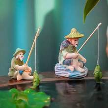 قطعة واحدة تمثال سمكة من الراتنج ، تمثال مصغر ذو موضوع خيالي للحديقة ، تمثال صياد غير كهربائي لديكور حمام السباحة والنباتات العصرية ، تمثال للوضع بجانب البركة ، ديكور ساكن، تمثال صياد بموضوع خيالي