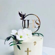 1pc/3pcs/5pcs Gold IHS Baptism First Communion Cake Topper For Communion Party Supplies Cake Decorations - Gold - View 3