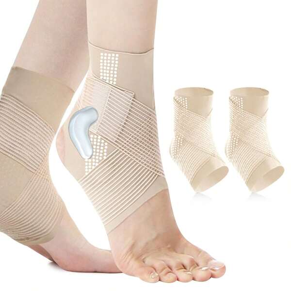 1 paio di supporti per caviglia per distorsioni con cuscinetti stabilizzanti in silicone, supporto elastico per caviglia con cinturini in rete regolabili per il recupero da infortuni (L)