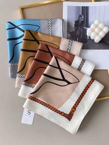 1 件女士仿丝抽象图案印花 90 厘米斜纹方形围巾，时尚女士头巾，百搭披肩/披肩，防晒