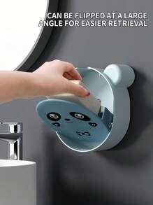 1 pièce Boîte à savon mignonne de dessin animé avec couvercle rabattable, support de rangement de savon de salle de bain monté au mur sans perçage, boîte à savon panda pour la rentrée scolaire