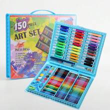 150 pièces Set de peinture pour enfants, Fournitures d'art dans une boîte colorée, Set d'outils de peinture, dessin et écriture, comprenant des pinceaux, crayons, stylos aquarelle, crayons de couleur, ciseaux, règle, jouets de dessin Montessori, cadeau scolaire, anniversaire, Noël, Halloween, Pâques, Thanksgiving
