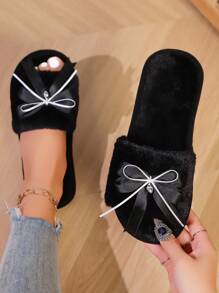 Chinelos femininos estilo laço de amor, chinelos felpudos para casa, chinelos internos, chinelos de estilo férias simples de dedo aberto, chinelos de moda feminina