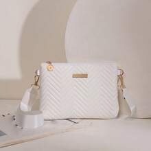 2pcs Women's Fashion Wave Print Embossed Webbing Crossbody Bag, Shiny Metal Shoulder Bag, Clutch Envelope Bag, Coin Purse - White - View 4