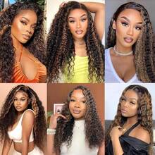 Ombre Highlight Deep Wave 13x4 Lace Front Wigs Human Hair 1B/30 Honey Blonde Lace Front Wigs For Women Pre Plucked With Baby Hair Free Part - 間色 - 查看 7