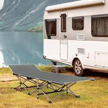 Folding Camping Cot For Adults, Heavy Duty Outdoor Bed With Carry Bag, 600D Double Layer Oxford Travel Camp Cots For Travel, Guest, Support 500lbs